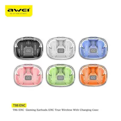 Awei T86 ENC Noise Canceling Earphones Wireless Bluetooth Earbuds HiFi Stereo Headphones with Digital Display Charging Case